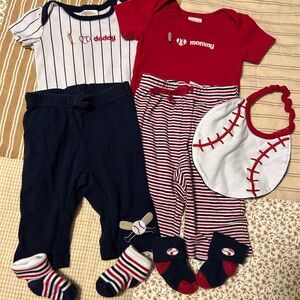 Gymboree Red and Navy Baseball Bodysuit Set with Bib and Socks
